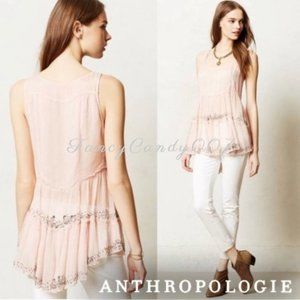 Anthropologie Ethereal Sheer Beaded Sequin Tunic, Size 8 Light Pink